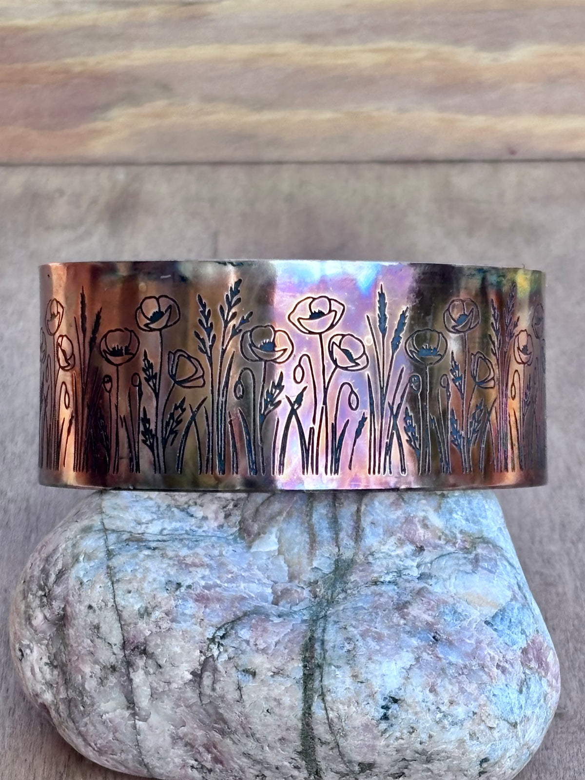 Fire Painted Copper Cuff Bracelet | 1-Inch Wide Handcrafted Statement Cuff