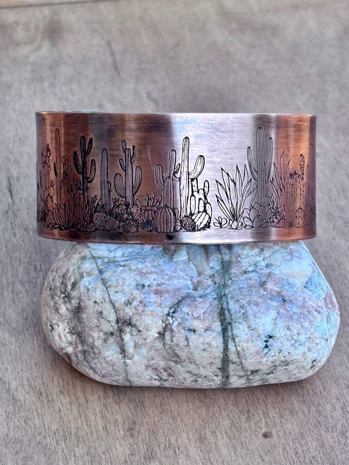 Engraved Copper Nature Cuff Bracelet | 1" Cactus, or Wildflower | 3/4" Mushroom