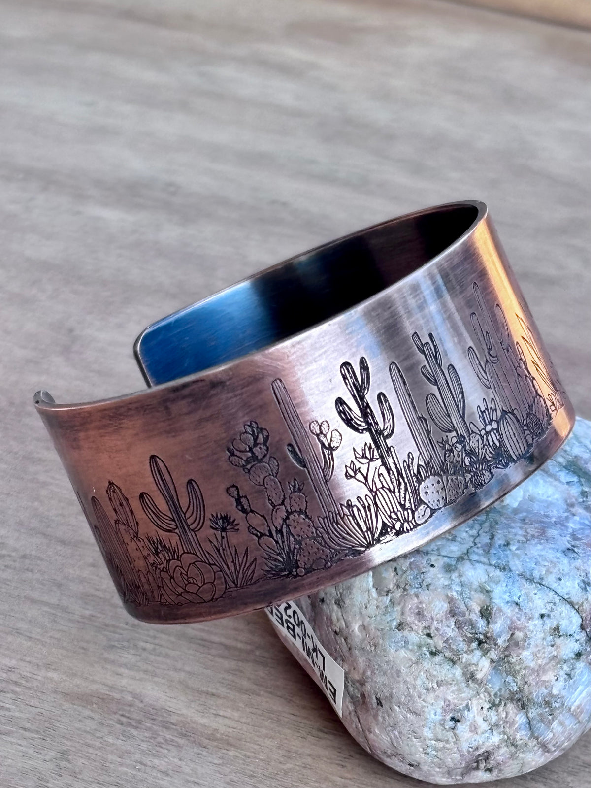 Engraved Copper Nature Cuff Bracelet | 1" Cactus, or Wildflower | 3/4" Mushroom