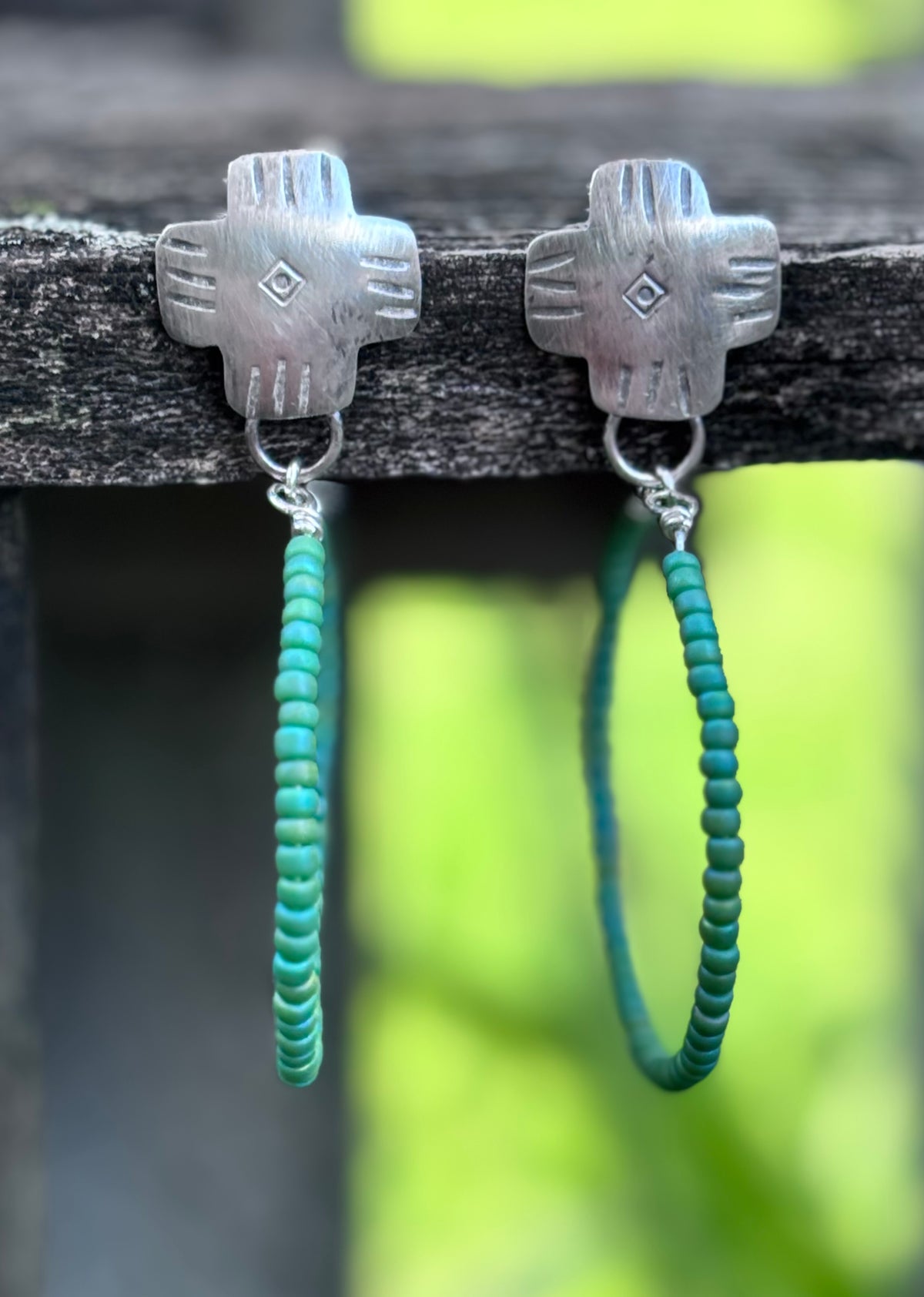 Miyuki Seed Bead Hoop Earrings with Sterling Silver Studs