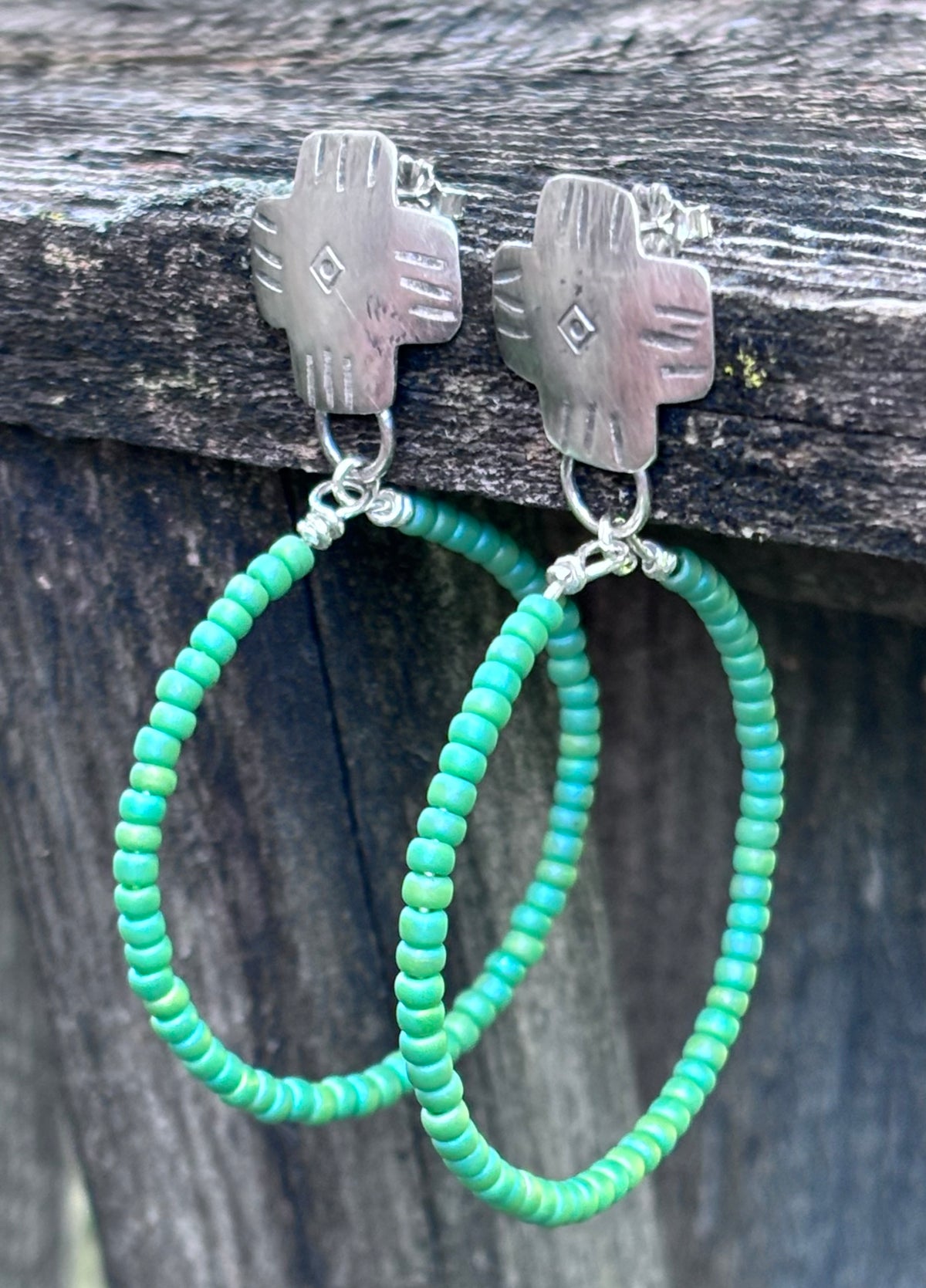 Miyuki Seed Bead Hoop Earrings with Sterling Silver Studs