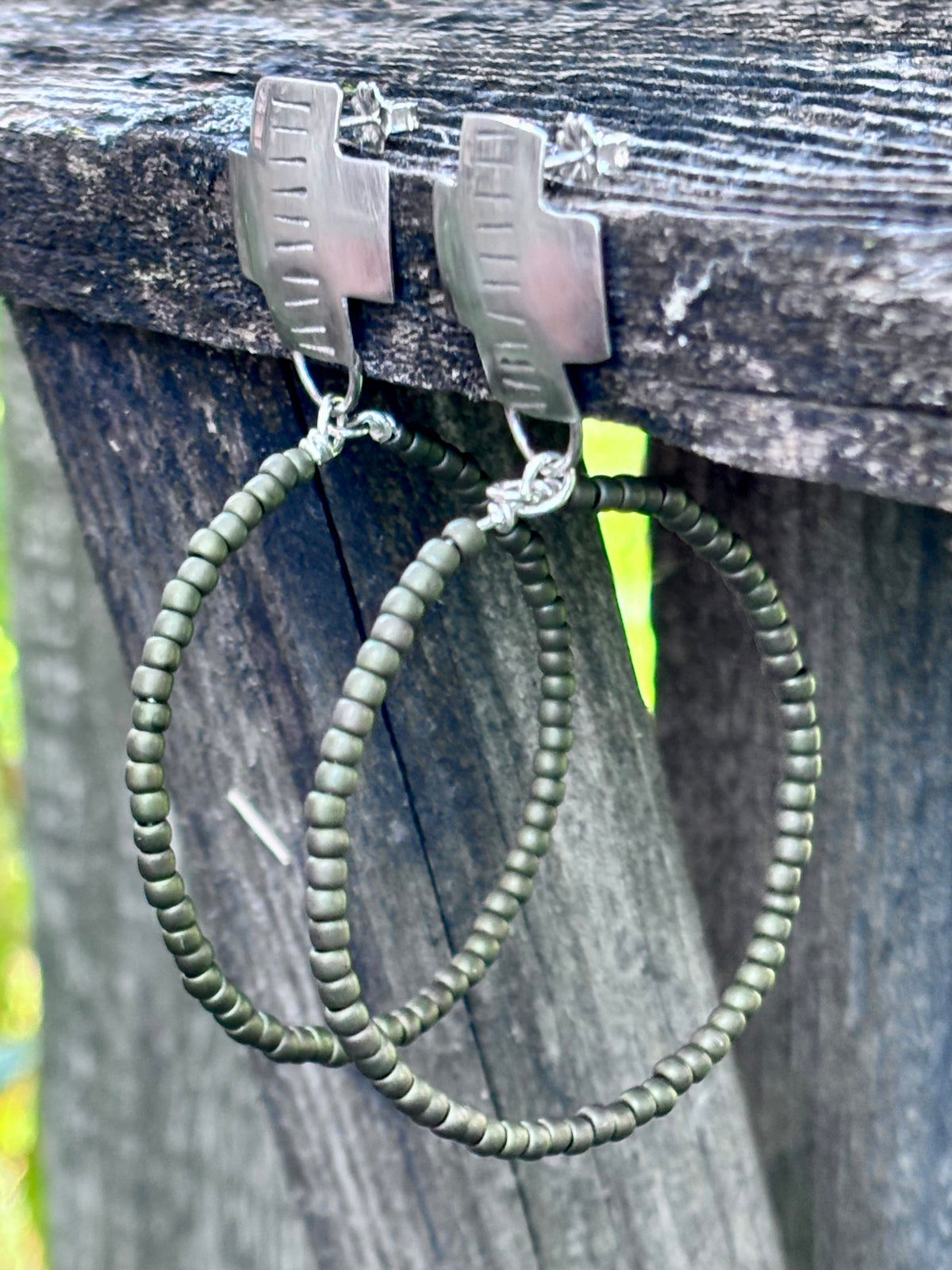 Miyuki Seed Bead Hoop Earrings with Sterling Silver Studs