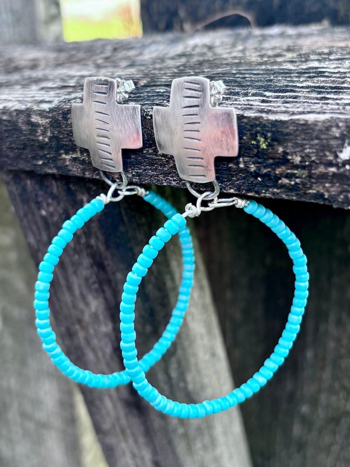 Miyuki Seed Bead Hoop Earrings with Sterling Silver Studs