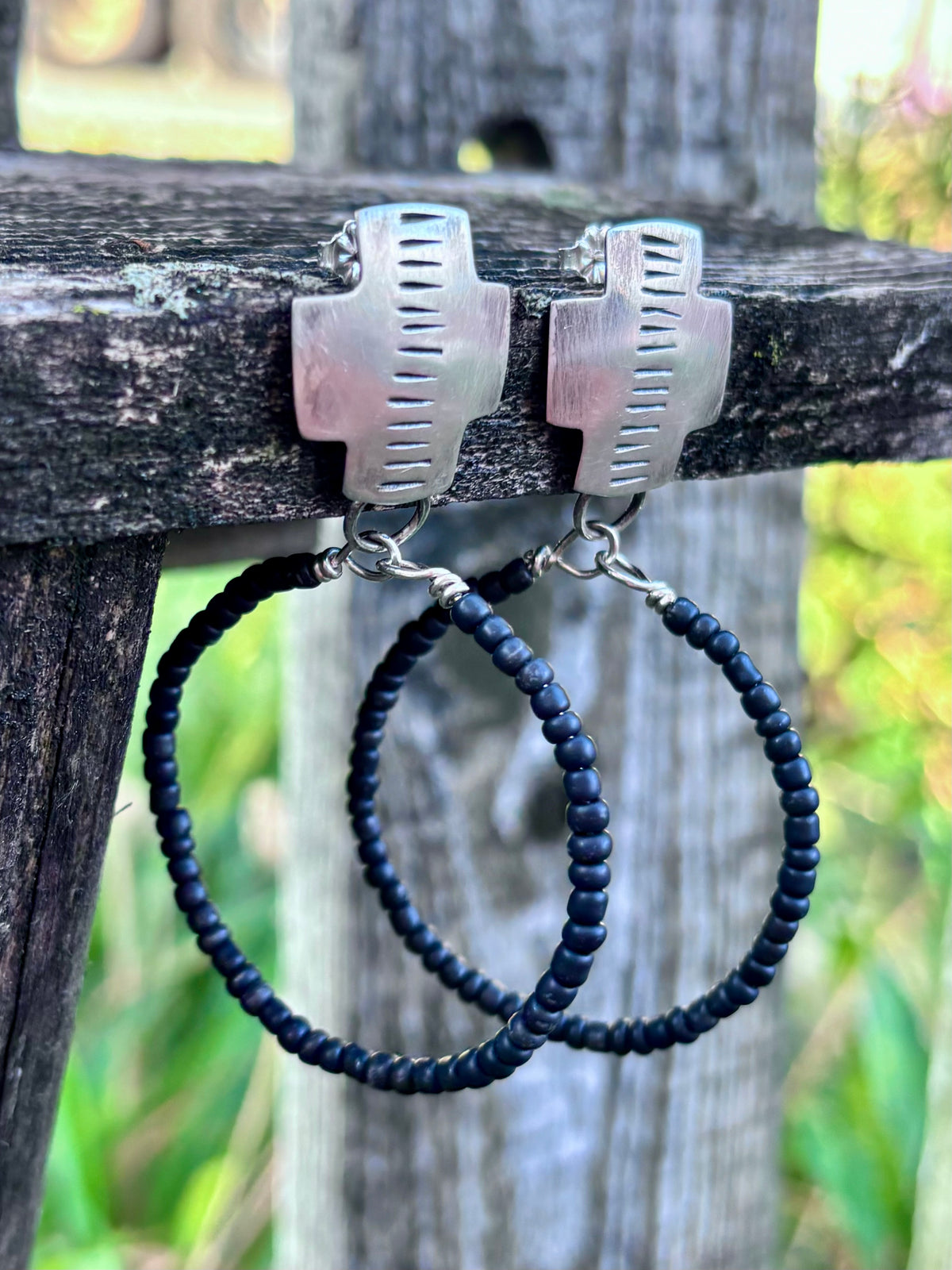 Miyuki Seed Bead Hoop Earrings with Sterling Silver Studs