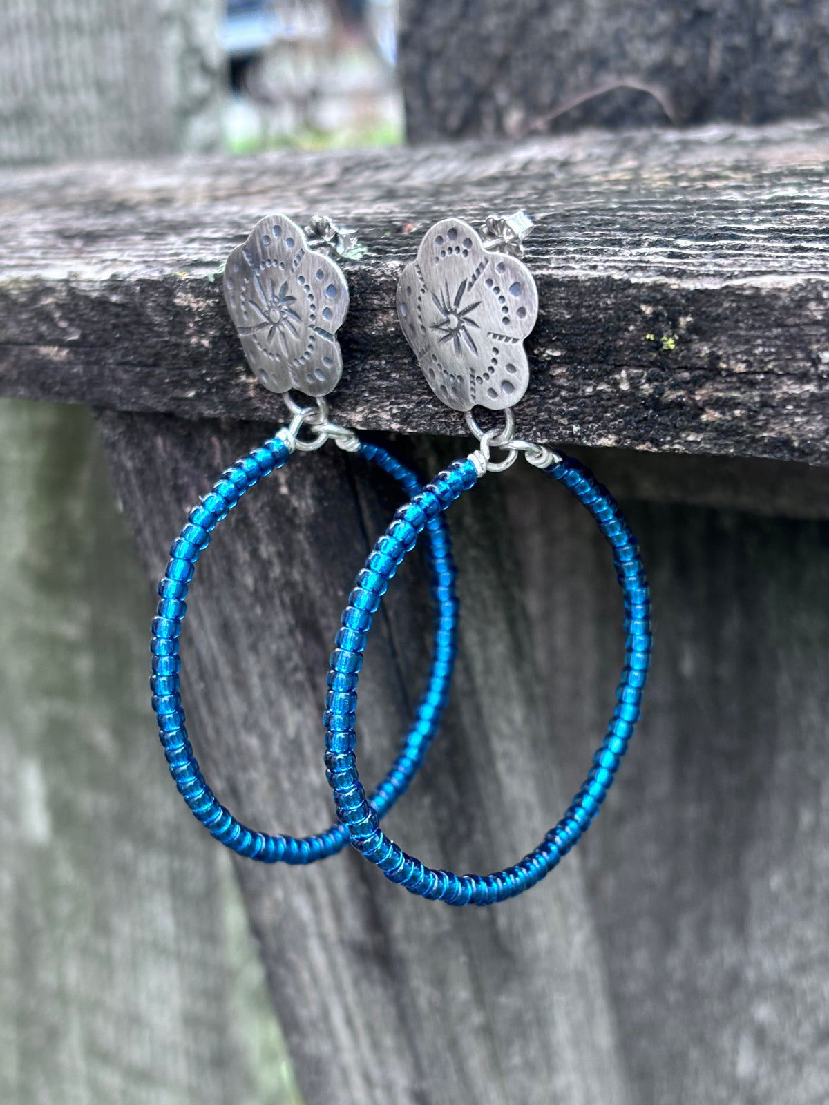 Miyuki Seed Bead Hoop Earrings with Sterling Silver Studs