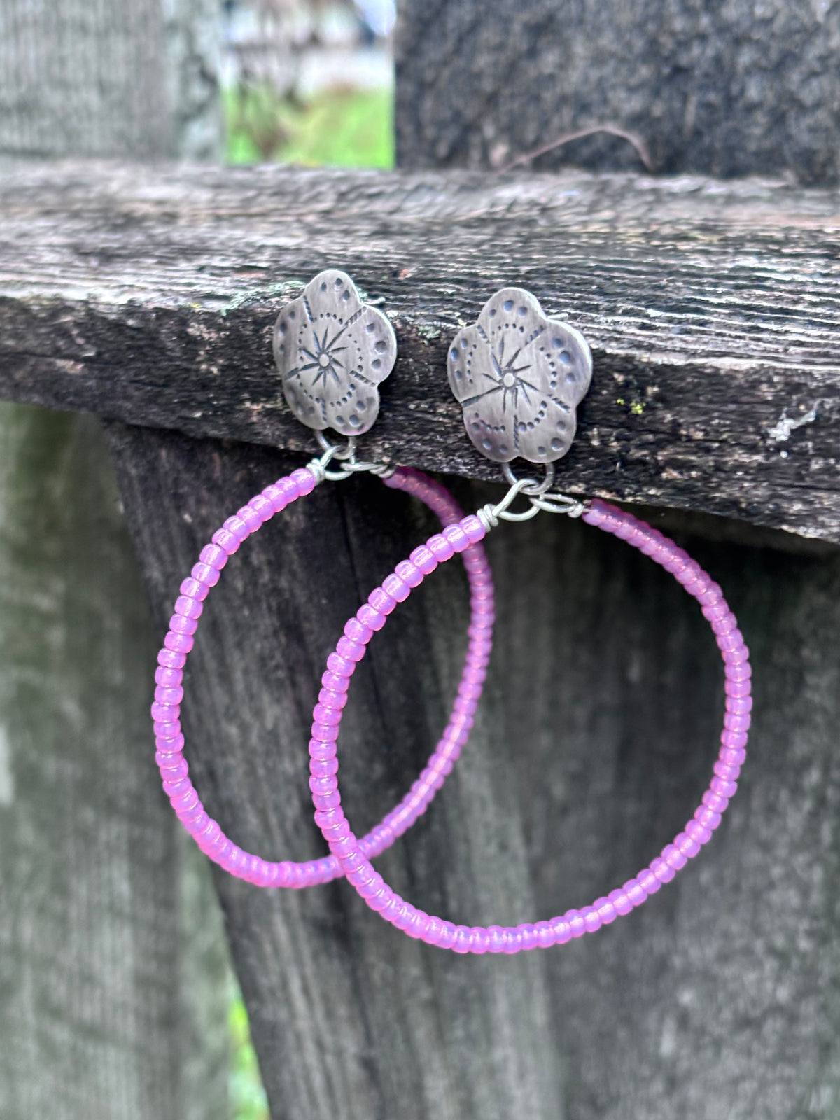 Miyuki Seed Bead Hoop Earrings with Sterling Silver Studs