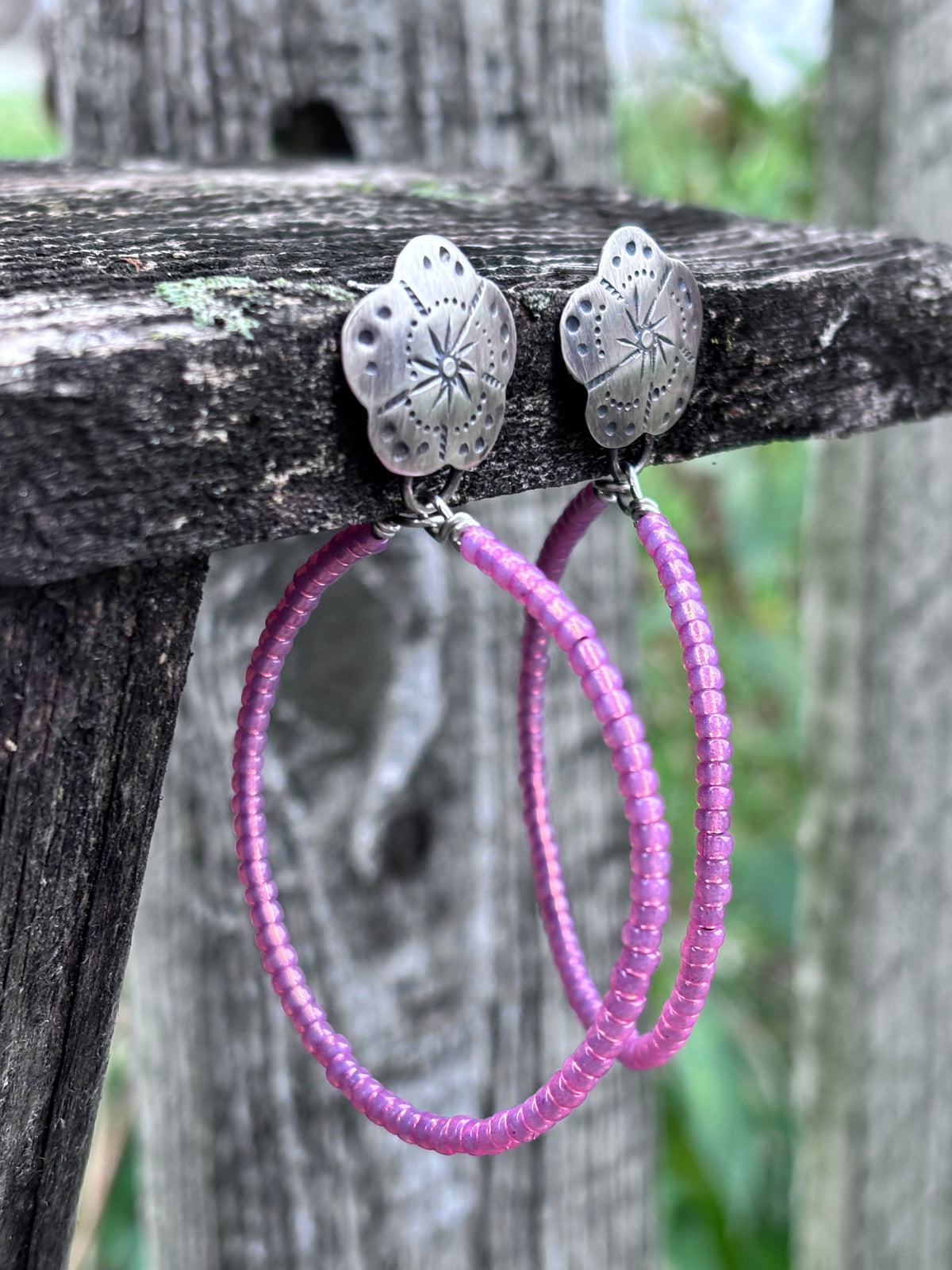 Miyuki Seed Bead Hoop Earrings with Sterling Silver Studs
