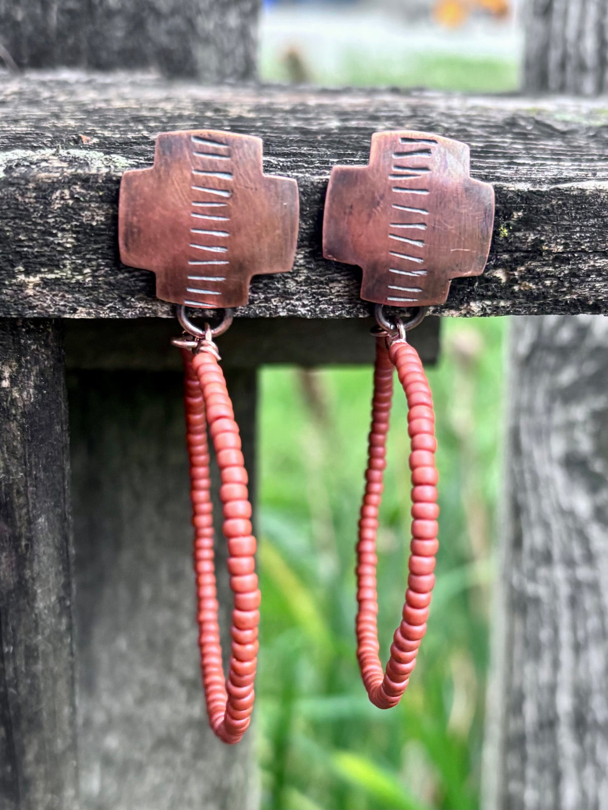 Handmade Copper & Miyuki Seed Bead Hoop Earrings | Sterling Silver Posts