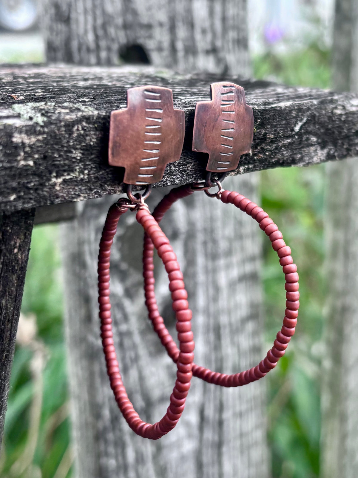 Handmade Copper & Miyuki Seed Bead Hoop Earrings | Sterling Silver Posts