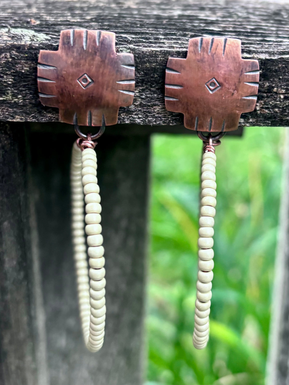 Handmade Copper & Miyuki Seed Bead Hoop Earrings | Sterling Silver Posts