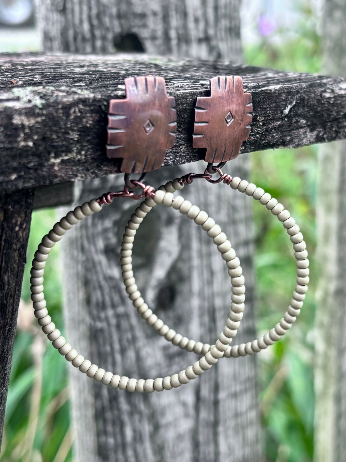 Handmade Copper & Miyuki Seed Bead Hoop Earrings | Sterling Silver Posts