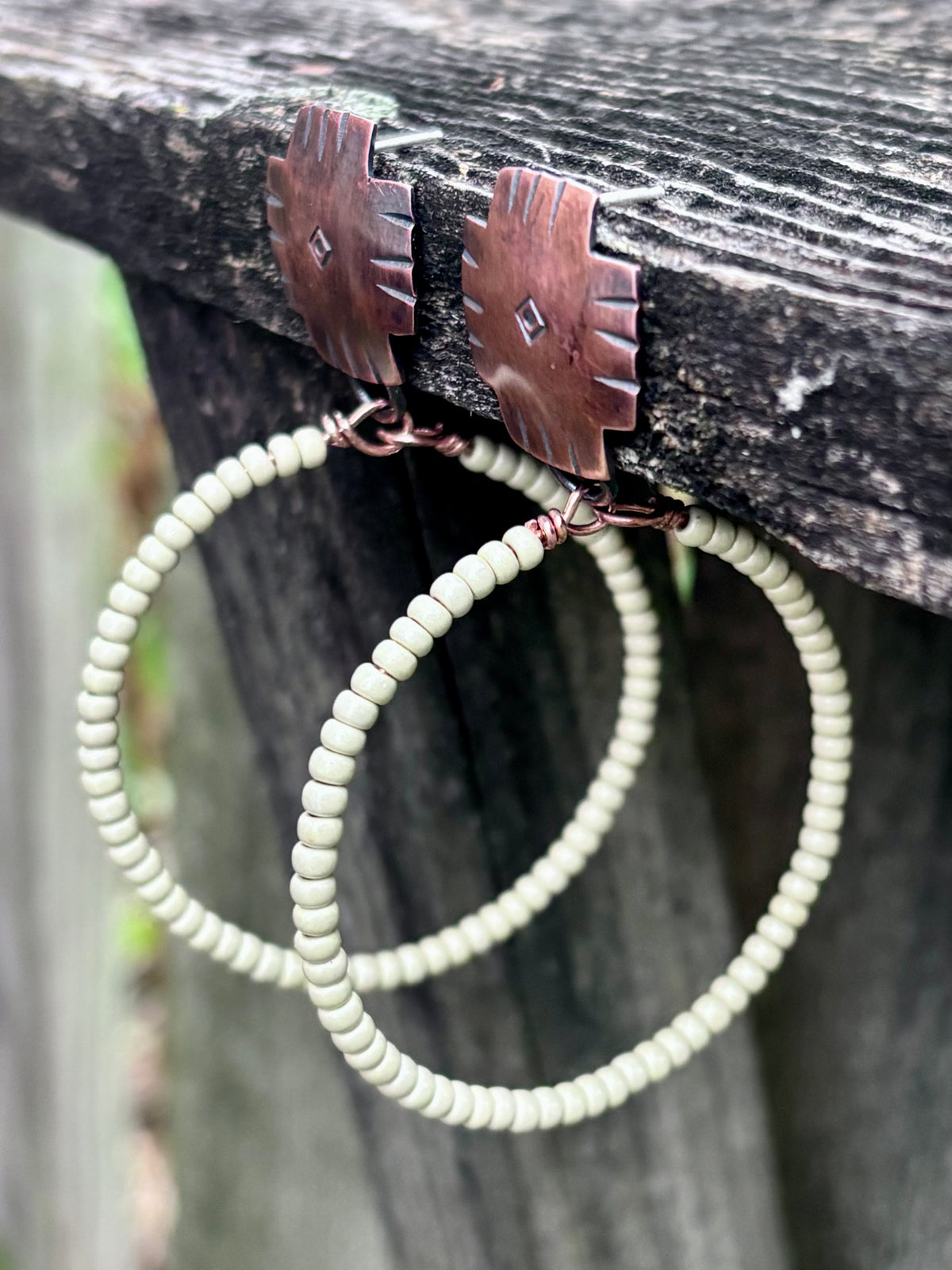 Handmade Copper & Miyuki Seed Bead Hoop Earrings | Sterling Silver Posts