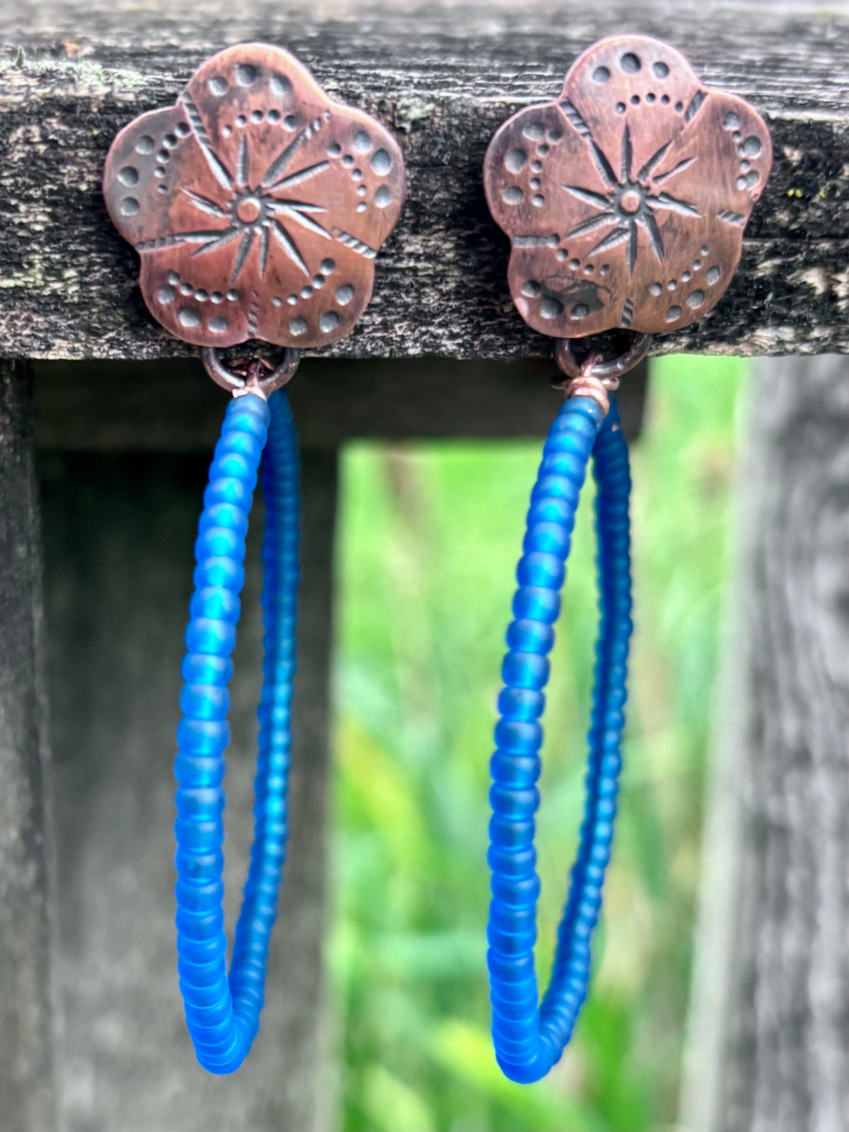Handmade Copper & Miyuki Seed Bead Hoop Earrings | Sterling Silver Posts