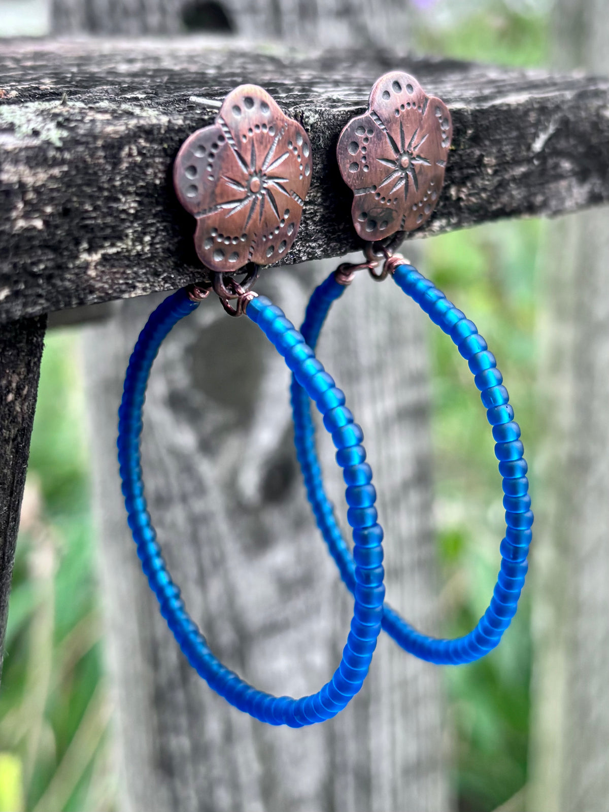 Handmade Copper & Miyuki Seed Bead Hoop Earrings | Sterling Silver Posts