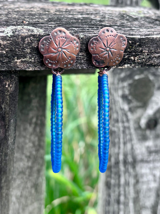 Handmade Copper & Miyuki Seed Bead Hoop Earrings | Sterling Silver Posts