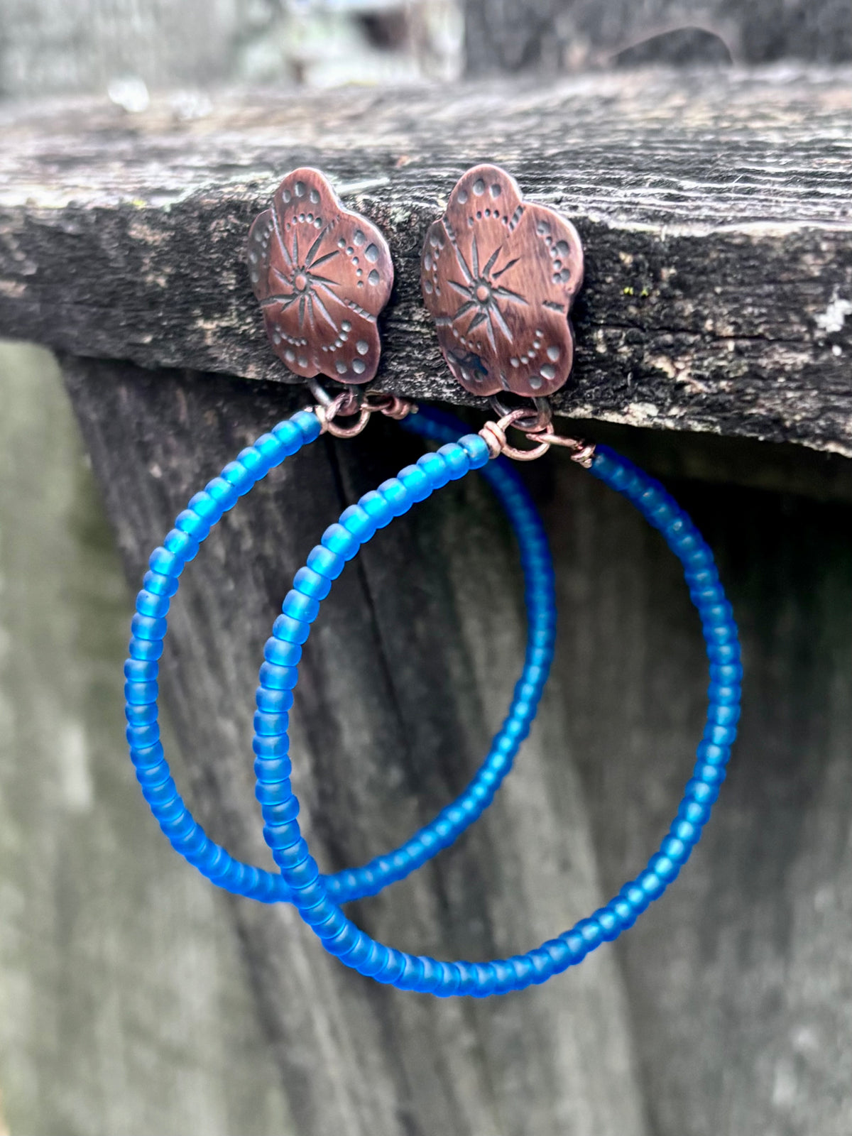 Handmade Copper & Miyuki Seed Bead Hoop Earrings | Sterling Silver Posts