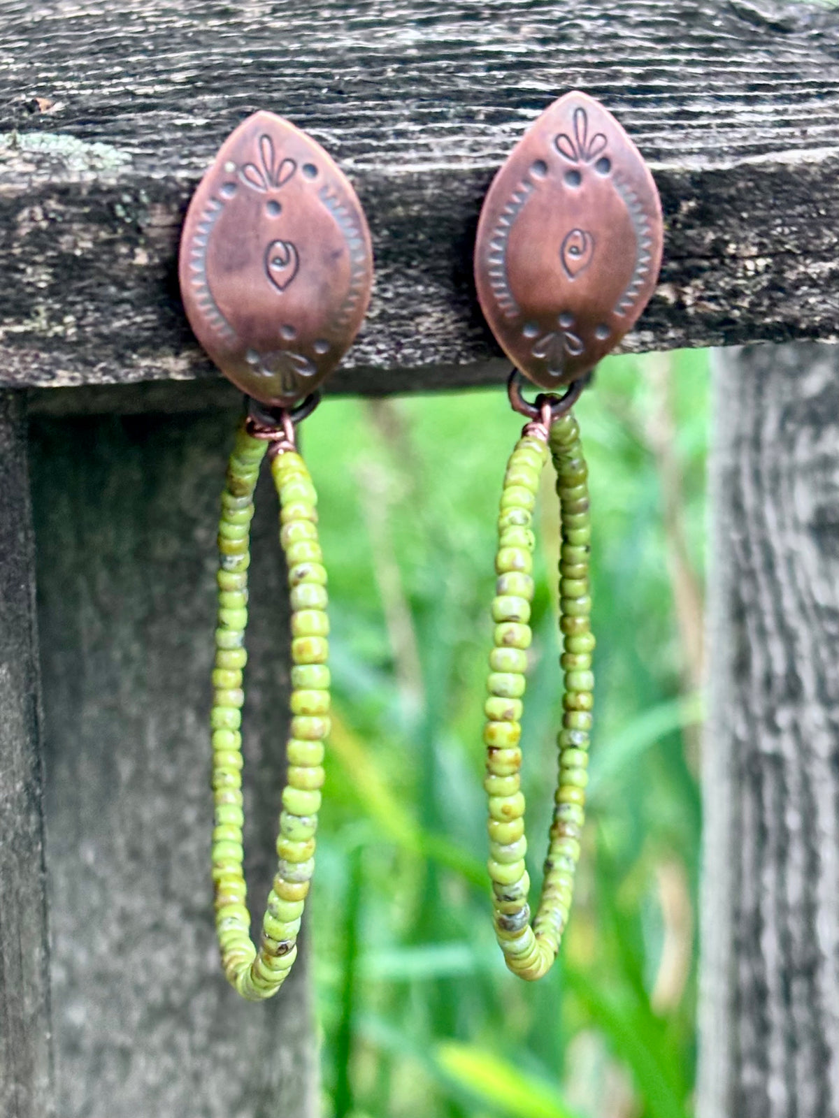 Handmade Copper & Miyuki Seed Bead Hoop Earrings | Sterling Silver Posts