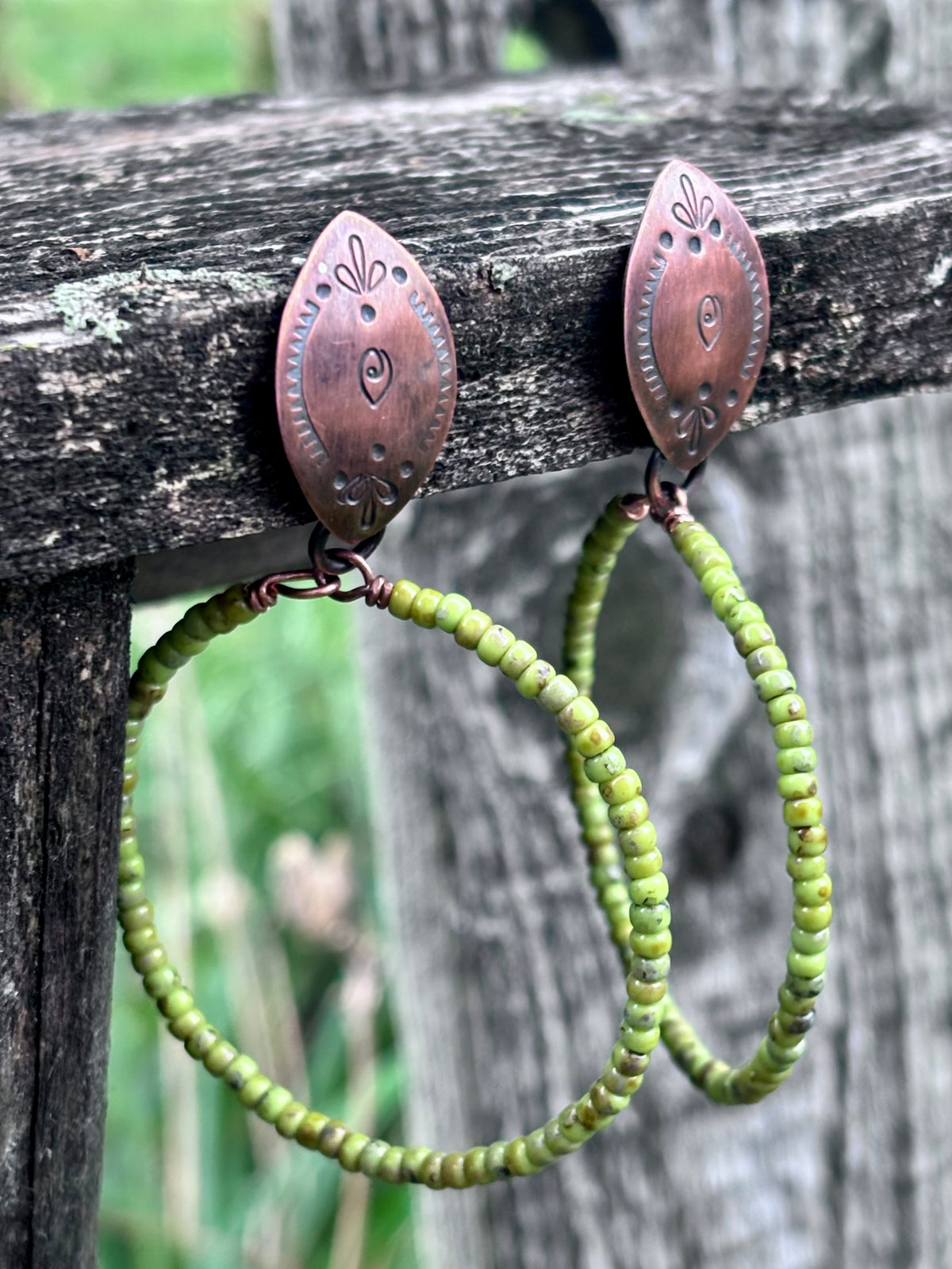Handmade Copper & Miyuki Seed Bead Hoop Earrings | Sterling Silver Posts