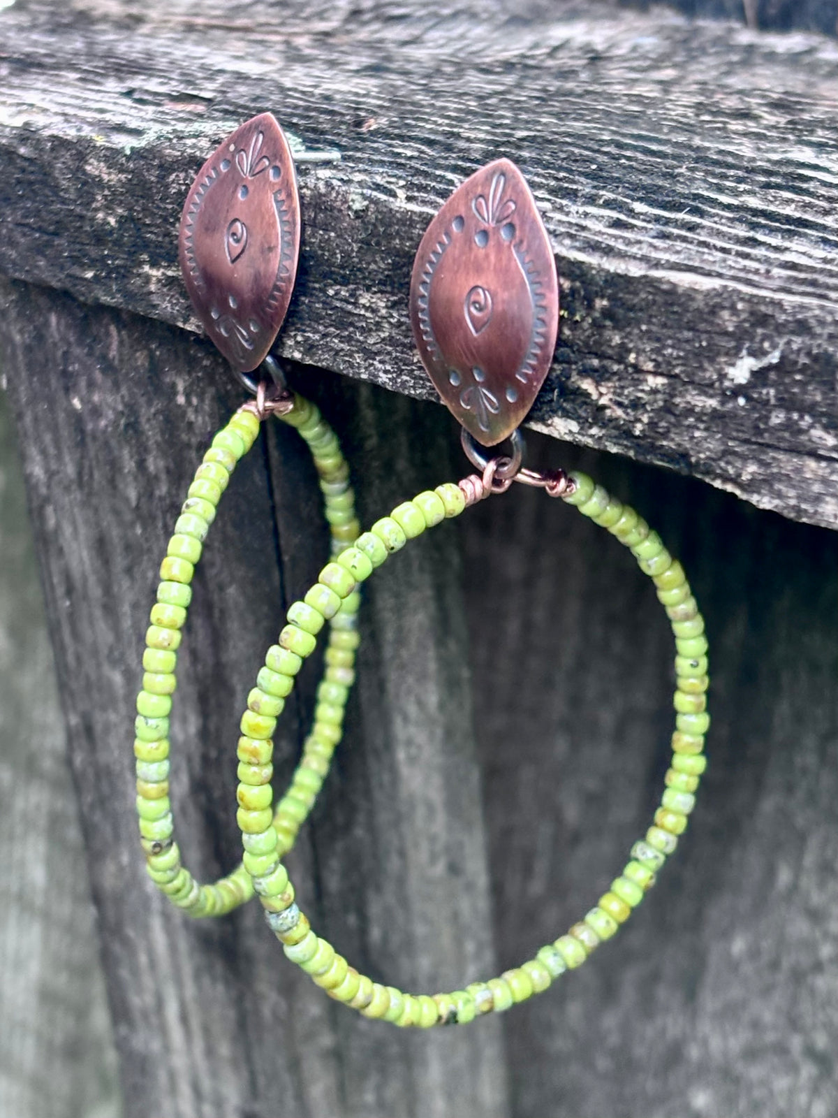 Handmade Copper & Miyuki Seed Bead Hoop Earrings | Sterling Silver Posts