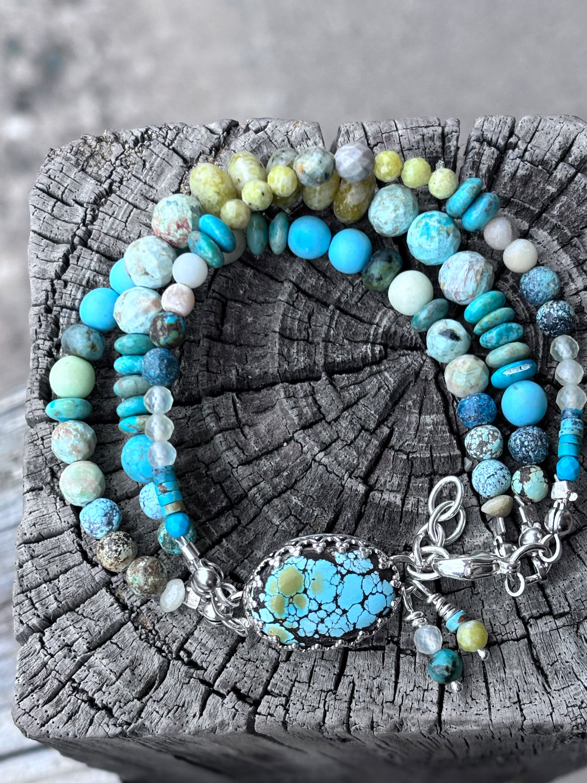 Handcrafted Sterling Silver Turquoise & Mixed Gemstone Multi-Strand Bracelet