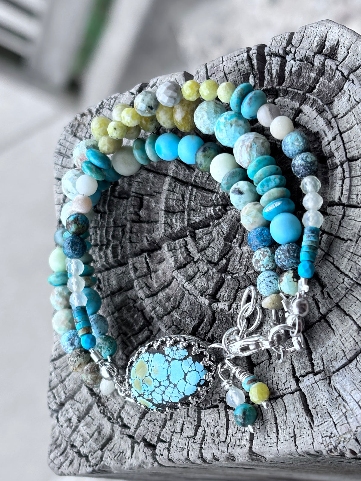 Handcrafted Sterling Silver Turquoise & Mixed Gemstone Multi-Strand Bracelet