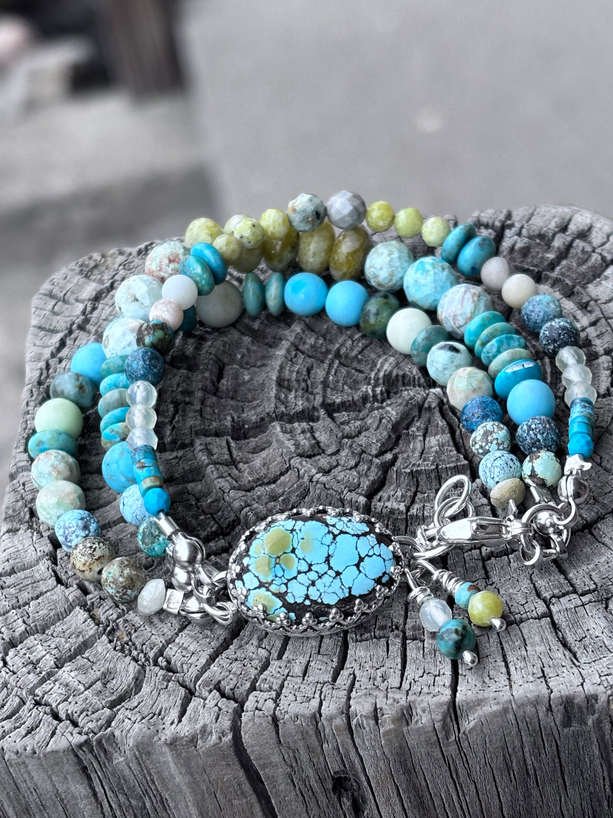 Handcrafted Sterling Silver Turquoise & Mixed Gemstone Multi-Strand Bracelet