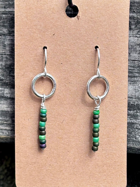 Handmade Sterling Silver Miyuki Seed Bead Dangle Earrings