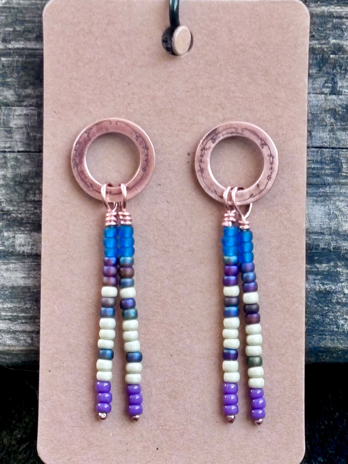 Hand Stamped Copper & Miyuki Seed Bead Earrings | Sterling Silver Posts