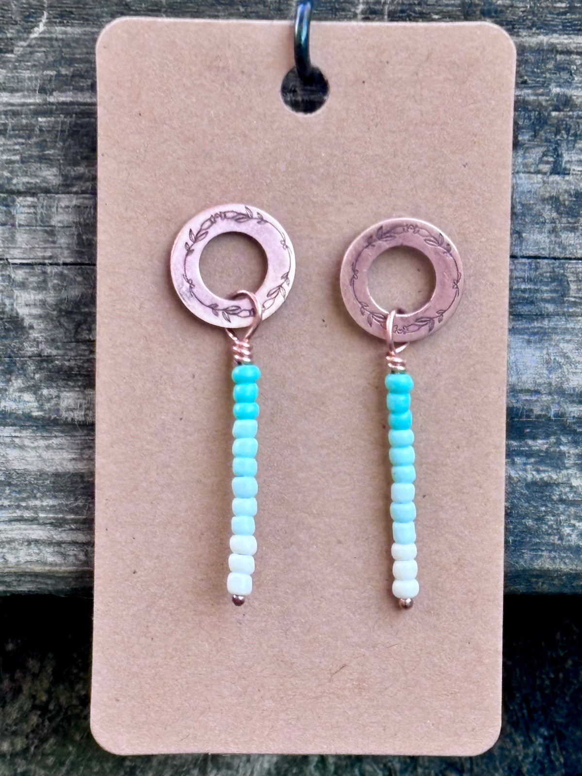 Hand Stamped Copper & Miyuki Seed Bead Earrings | Sterling Silver Posts