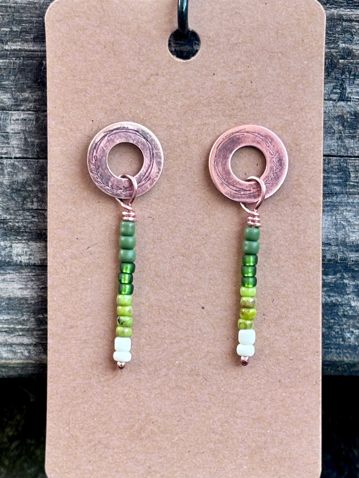 Hand Stamped Copper & Miyuki Seed Bead Earrings | Sterling Silver Posts