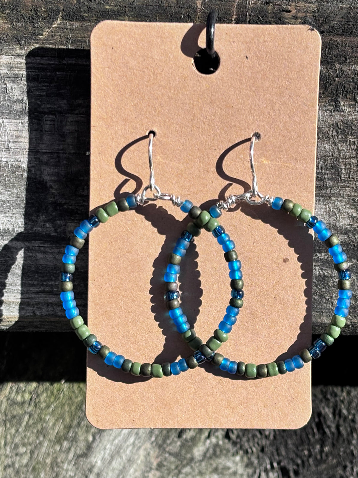 Handmade Sterling Silver Beaded Hoop Earrings | Miyuki Seed Beads