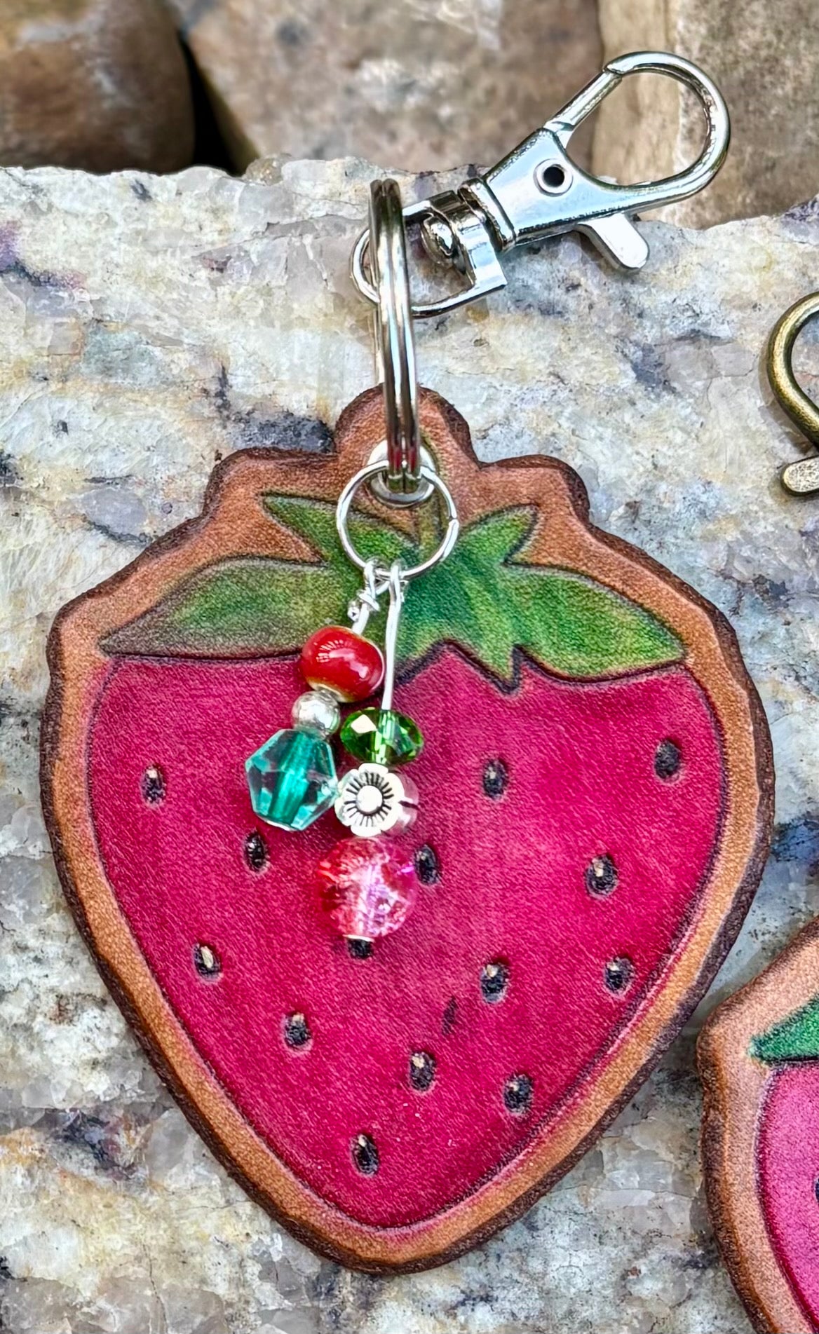 Handcrafted Leather Strawberry Purse Charm | Strawberry Leather Keychain | Boho Bag Charm